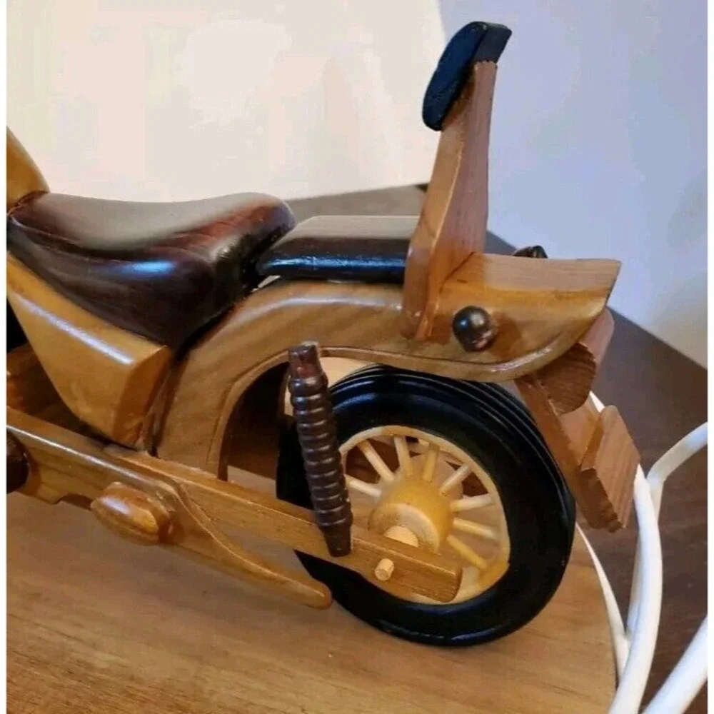 Vintage Bike Motorcycle HARLEY DAVIDSON Wooden Toy Car HOMEMADE Collectors‎ Item